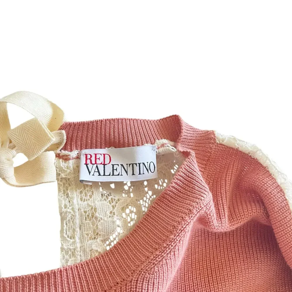 Red Valentino Mauve Rose Lace Tie Back Long Sleeve Top Size Small